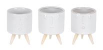 Porcelain Face Planter with Wooden Legs (Set of 3)