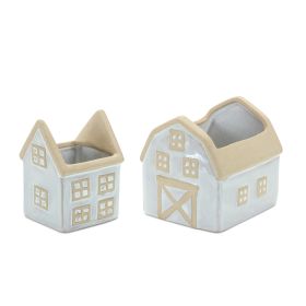 Porcelain House and Barn Planter (Set of 2)