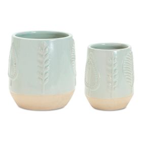 Two-Tone Porcelain Planter with Leaf Design (Set of 2)