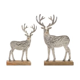 Deer Silhouette with Wood Base (Set of 2)